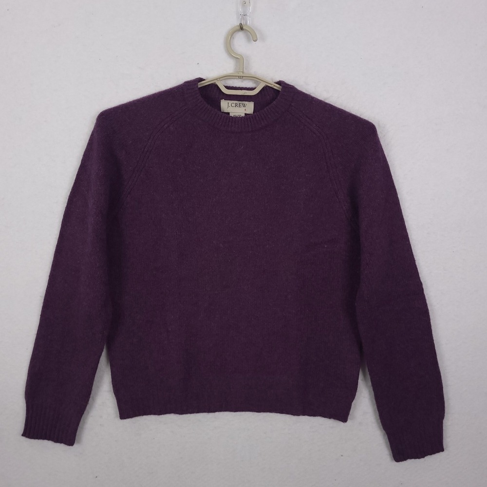 J.Crew Sweater Mens Small Purple 100% Wool Raglan Crewneck Knit Pullover
